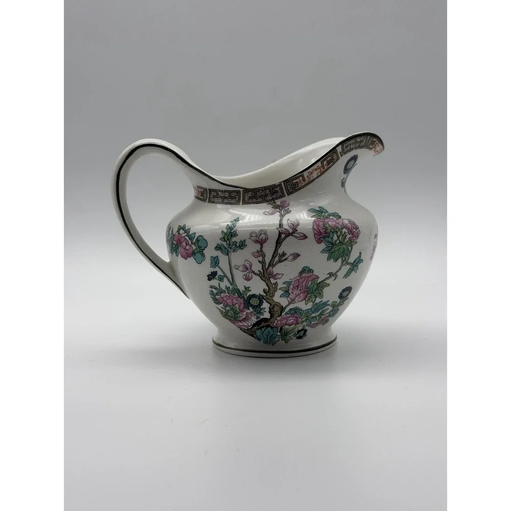 John Maddock & Sons Creamer Pitcher Cream White Indian Tree Black Trim Vtg